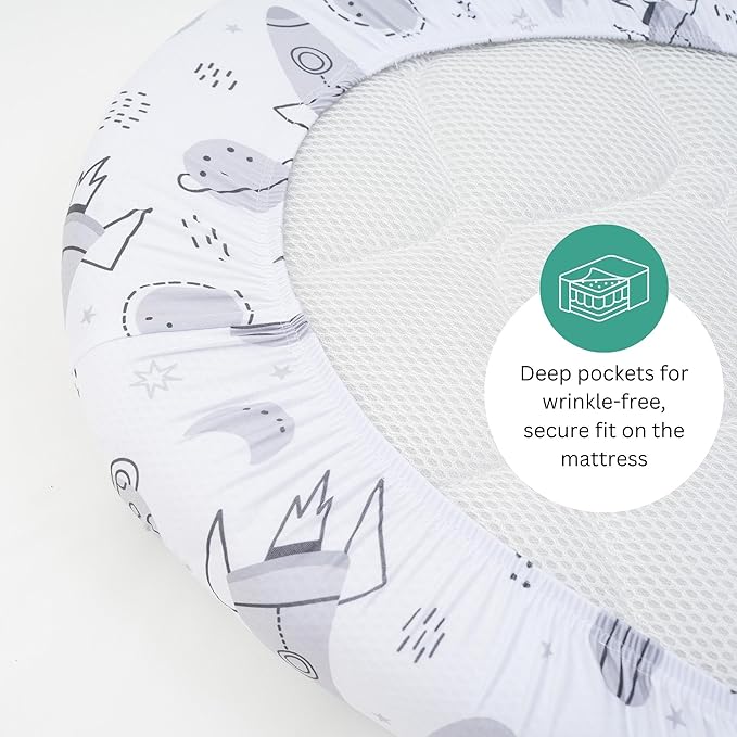 Bassinet Sheets for Maxi-Cosi Iora, Papablic 2 in 1 Bonni, Cowiewie Baby Bassinet Bedside Sleeper, 3 Pack, 33x20 Inch, Ultra Soft, Breathable Snug Fit, Unisex Boys Girls, Gray White (Space Rockets)