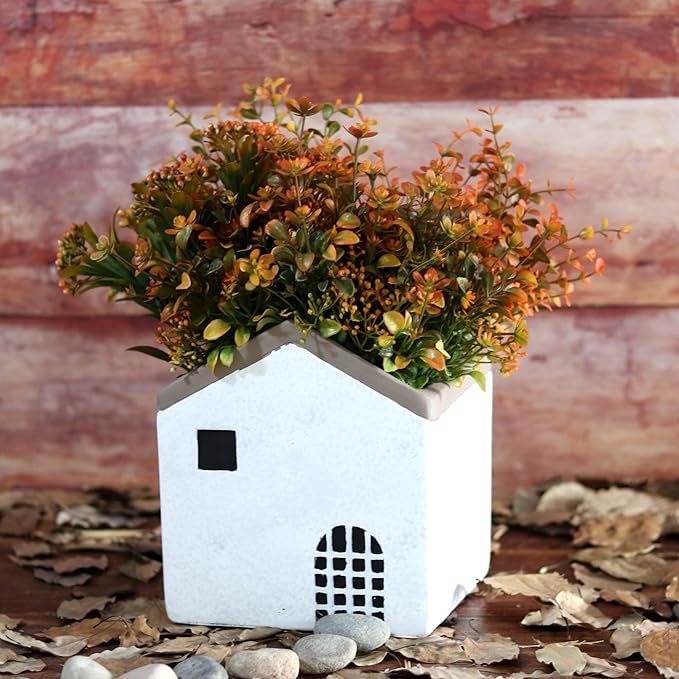 Artificial Fall Flowers Mums Outdoor - 6 Bundles Fake Plants No Fade Faux Plastic Greenery Shrubs for Home Indoor Kitchen Garden Porch Patio Decoration Thanksgiving Wedding Party Fireplace(Type A)