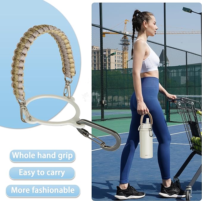 40 oz Insulated Water Bottle with Paracord Handles & Strap, 2 Lids(Straw Lid&Spout Lid), Stainless Steel Reusable Wide Mouth Metal Water Bottle With Straw, Double Walled, Thermo Mug（Cream)