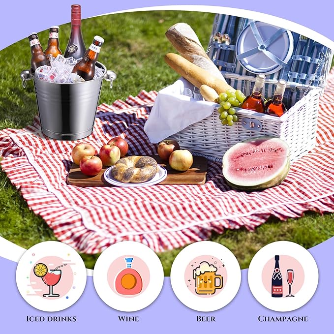 Amyhill 8 Pack Stainless Steel Ice Bucket 5.3 Quart/ 5 Liter with Handle Large Insulated Champagne Buckets Beer Bucket for Cocktail Bar Wine Parties Chilling Wine Champagne Home(Silver)