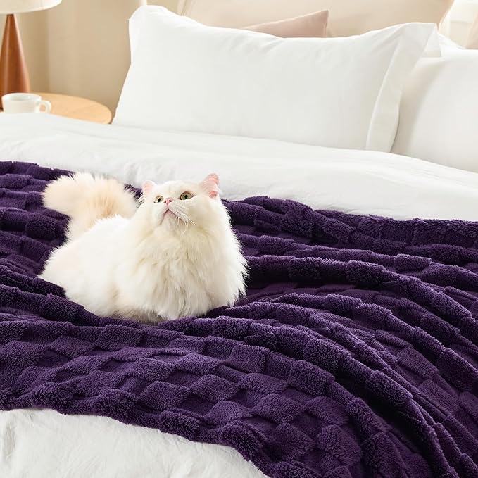 Bedsure GentleSoft Blankets Queen Size for Bed - Super Soft Cozy Blanket for Women Men Girls, Large Fuzzy Fleece Throw for Bedroom Decor, Purple, 90x90 Inches
