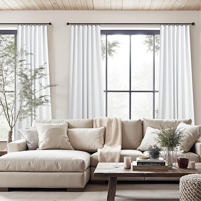 100% Blackout White Elegant Curtains 94 Inch Long 2 Panel for Living Room/Sunroom Thermal Insulated Darkening Curtains for Bedroom Windows Noise Cancelling Soundproof Farmhouse Drapes Office Back Tab