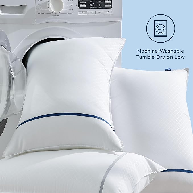 Bedsure Hotel Pillows - Luxury Bed Pillows for Sleeping with Decoration Strip Breathable Cover Soft & Supportive Pillows for Side, Back or Stomach Sleepers (2, Light Khaki, King)