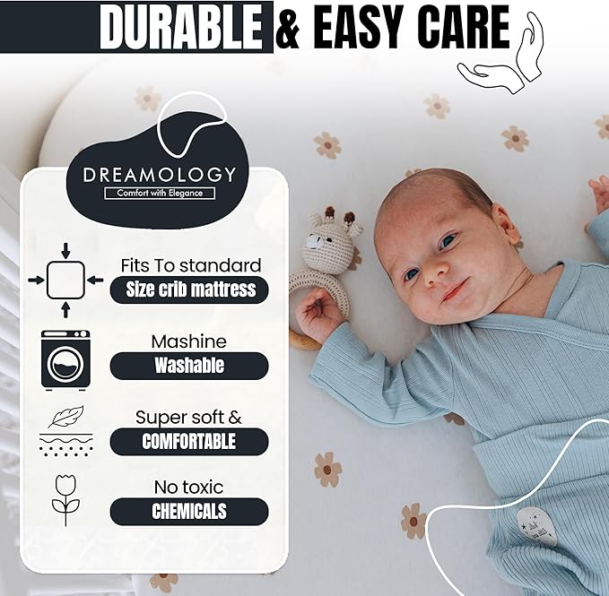 Bassinet Sheet, 100% Cotton Knitted Jersey, Fit Bassinet Crib Mattresses, Fitted Crib Sheets, Super Soft, Toddler Fitted Sheet, Unisex,2 Pack,Brown/Flowers, 17x32x4