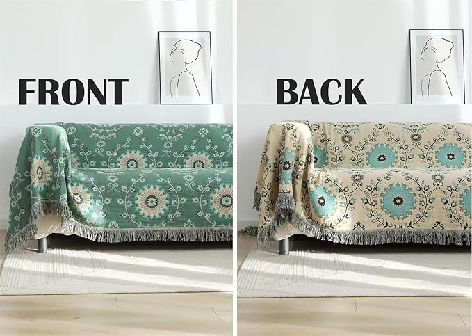 Boho Throw Blanket for Chair Couch Bed 90''x 98'', 100% Cotton Quilt Floral Mexican Blanket Muslin Gauze Blankets Super Soft Lightweight Versatile KnitWoven Bed Blanket for Home Decor