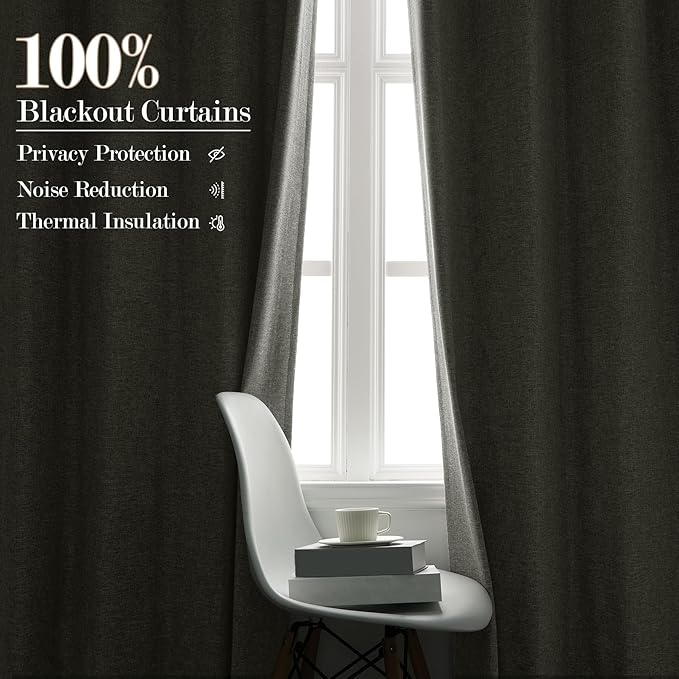 100% Blackout Linen Textured Drapes for Bedroom Pinch Pleated Curtains for Track System Portable Drapery for Sliding Glass Door/Storage/Space Room Divider, 70" Wx84 L, 1 PC, Greyish White