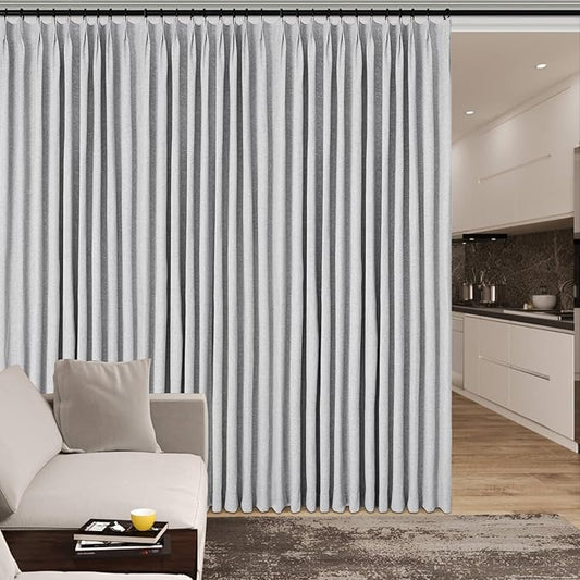 150 Inches Extra Wide Room Divider Draperies, Pinch Pleat Drapes, Absolutely Blackout Sliding Door Drapery, Total Privacy Ceiling Track Curtains, 150" W by 102" L, Silver Grey (1 Panel)