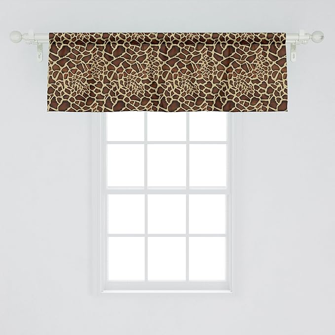 Ambesonne Zambia Window Valance, Giraffe Skin Pattern Wildlife Symbolic Zoo Hippie Style Picture, Curtain Valance for Kitchen Bedroom Decor with Rod Pocket, 42" x 18", Redwood Pale Yellow