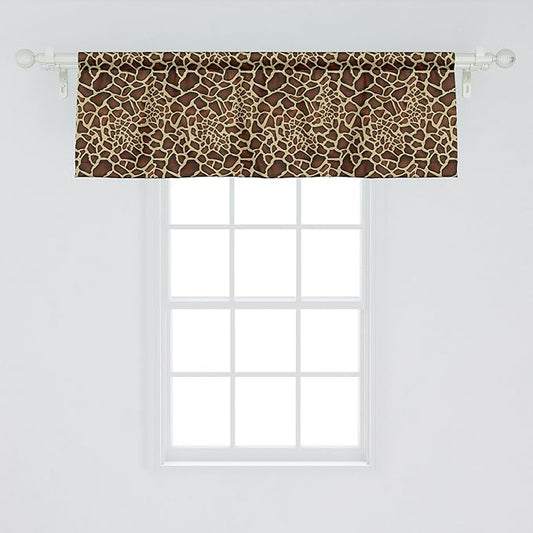 Ambesonne Zambia Window Valance, Giraffe Skin Pattern Wildlife Symbolic Zoo Hippie Style Picture, Curtain Valance for Kitchen Bedroom Decor with Rod Pocket, 42" x 18", Redwood Pale Yellow