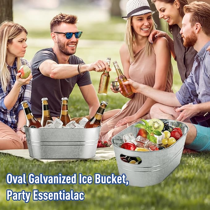 4PCS Galvanized Tub 4 Gallon with Carry Ice Bucket Large Metail Drink Buckets for Parties Beer Drink Storage Coller Ice Tub for Mimosa Bar Supplies