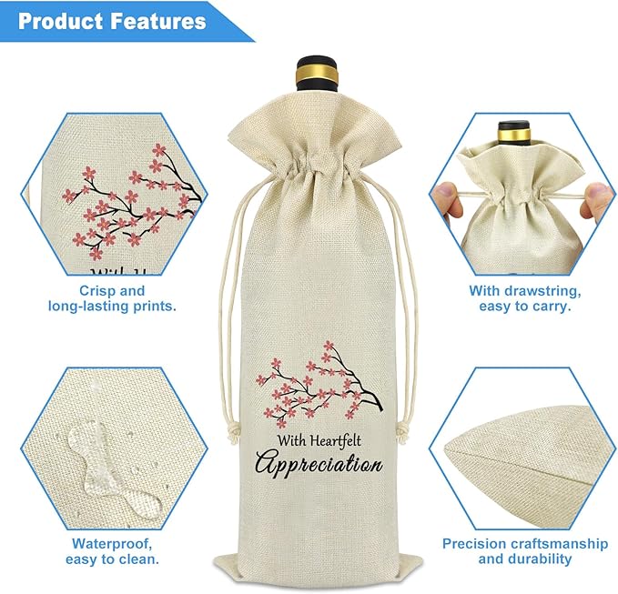 Appreciation Gifts for Women Thanksgiving Themed Decorative Wine Bag Employee Thank You Gifts Appreciation Gifts for Boss Leader Coworker Teacher Boss Day Christmas Retirement Gift Wine Bottle Bag