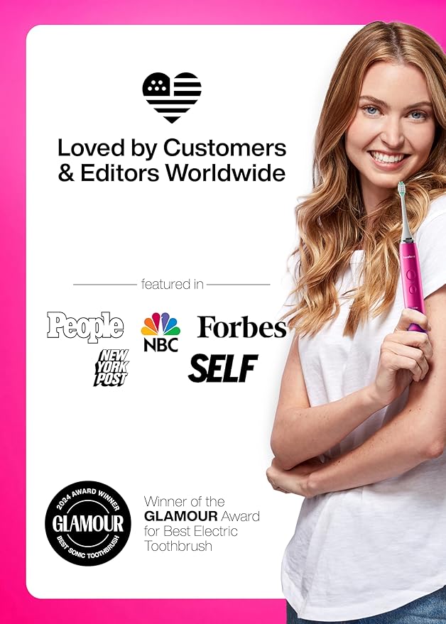 Aquasonic Vibe Series Ultra-Whitening Toothbrush – ADA Accepted Electric Toothbrush - 8 Brush Heads & Travel Case – 40,000 VPM Motor & Wireless Charging - 4 Modes w Smart Timer – Electric Pink