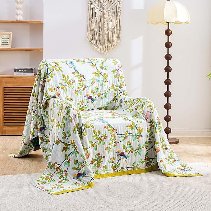 Boho Throw Blanket for Bed, 100% Cotton Soft Rustic Quilt Fall Blanket, 60"x80" Floral Printed Farmhouse Decor Bed Blankets, All Season Rustic Reversible Bohemian Throw Quilt