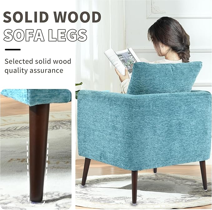 Barrel Accent Chair Set of 2 with Back Pillow, Large Upholstered Armchair with Solid Wood Legs Modern Reading Chairs for Living Room Bedroom