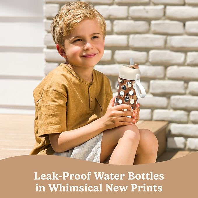 Bentgo Kids Water Bottle (Whimsy & Wonder Collection) - Leak-Proof Durable Tritan 15 oz. Cup for Kids/Toddlers 3+; Flip-Up Safe-Sip Straw for School, Sports, Daycare, Camp & More (Spots & Dots)