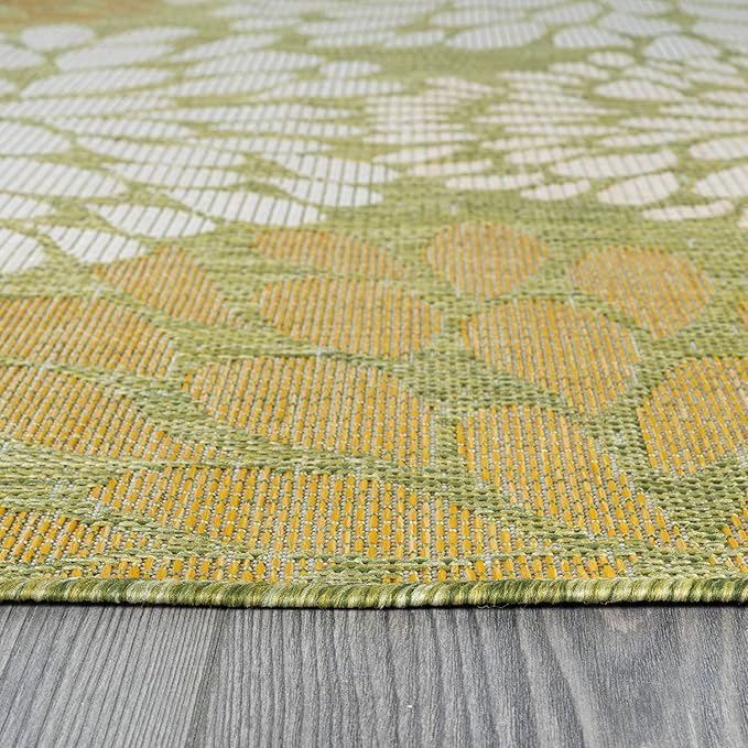 Beverly Rug Outdoor Rug 10x14 Modern Exotic Tropical Leaf Area Rugs for Indoor and Outdoor Patio Deck Porch Garden Water Resistant Washable Outside Carpet (10 x 14 Green)