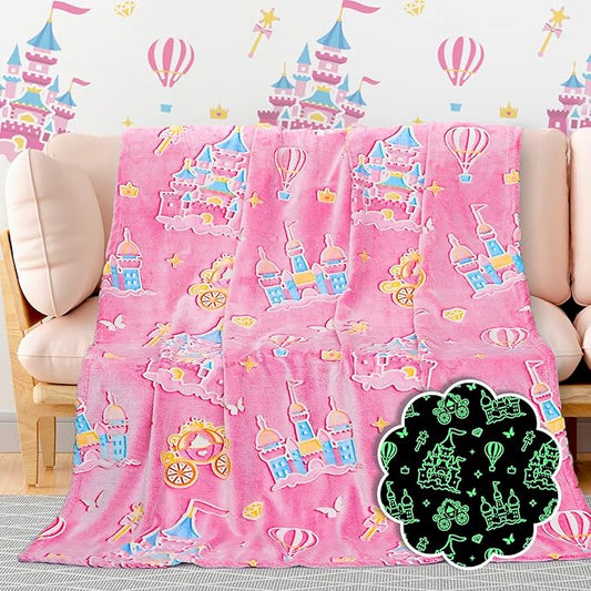 BORORO Glow in The Dark Blanket Castle Pink Blanket Birthday Gifts for Toddler Kids Girls Blankets