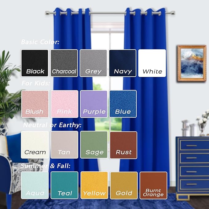 Blue Kids Curtains Blackout for Boys Bedroom 84 Inch Length 2 Panels Set Luxury Gold Yellow Decor Teen Room Darkening Window Coverings Drapes for Living Room Royal Blue 84 Long French Cobalt Blue