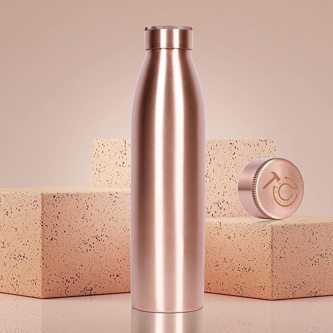 34 Oz Extra Large Smooth Finish 100% Pure Copper Water Bottle For Drinking | Leak Proof Design And Carrying Pouch | Drink More With Healthy Benefits Immediately