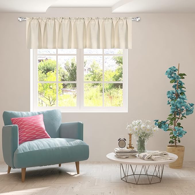 Beige Extra Wide Valance for Windows 100x18 Inch Solid Thermal Insulated Blackout Rod Pocket Kitchen Short Curtain Toppers Extra Wide Valance for Bathroom Living Room 1 Panel