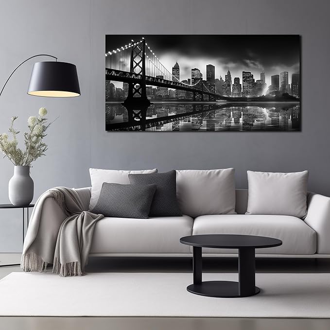 Brooklyn Bridge Canvas Wall Art for Bedroom Black and White City Wall Decor for Living Room Office Wall Art Decor 24 x 48 Inch