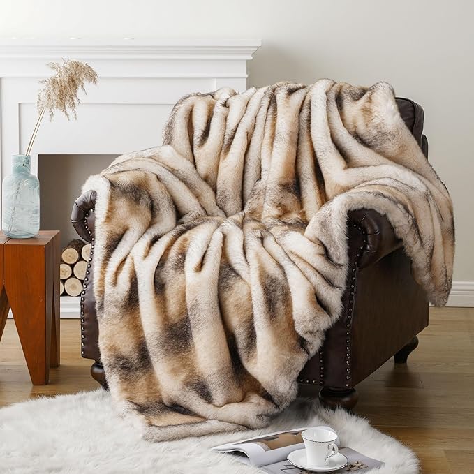 BATTILO HOME Luxury Faux Fur Throw Blanket, Soft Cozy Mink Fur Blanket for Couch, Sofa, Chair, Bed, Thick Warm Fall Fur Throw Blankets, 50"x60"