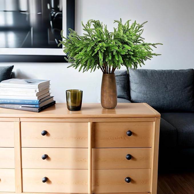 12Pcs Artificial Norfolk Pine Branches 24" Plastic Christmas Plants Decor Faux Greenery Stems Pine Picks Outdoor Faux Plants UV Resistant for Xmas Indoor, Front Porch Home Décor (12, 24inch)