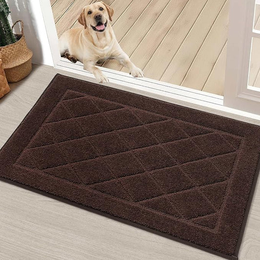 BEQHAUSE Dirt Trapper Door Mat 20" x 32", Doormat Non-Slip Entryway Rugs Washable, Dog Door Mat Stain Resistant and Absorbent Welcome Floor Mat for Front Back Door, Muddy Wet Shoes & Paws, Brown
