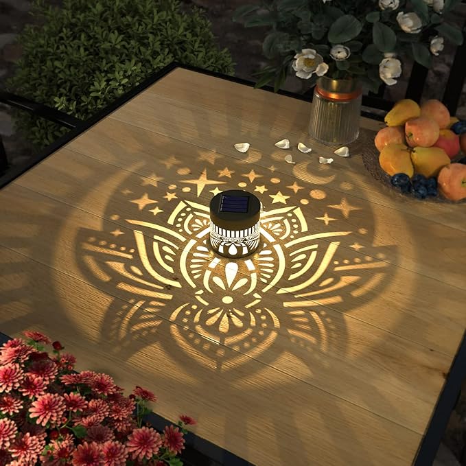 4 Pack Solar Fence Lights Metal Solar Powered Outdoor Wall Deck Lights Lotus Theme Waterproof Fence Light for Garden Post Patio Backyard Yard Decor (Lotus, 4 Pack)