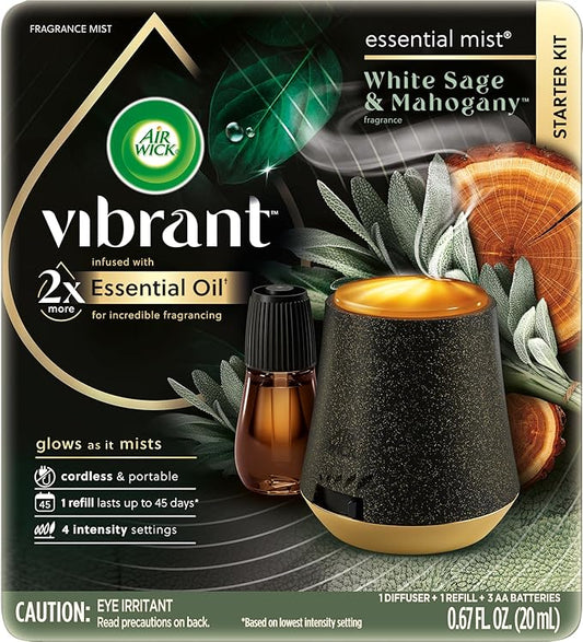 AIR WICK Essential Mist - Starter Kit White Sage & Mahogany, Air Freshener, Essential Oils