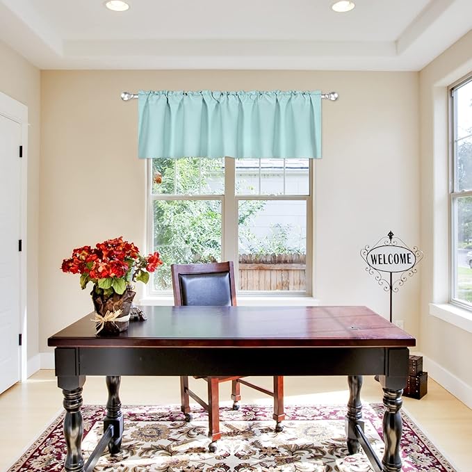 Aqua Blue Valance for Windows 72x18 Inch Solid Thermal Insulated Blackout Rod Pocket Kitchen Short Curtain Toppers Valance for Bathroom Living Room 1 Panel