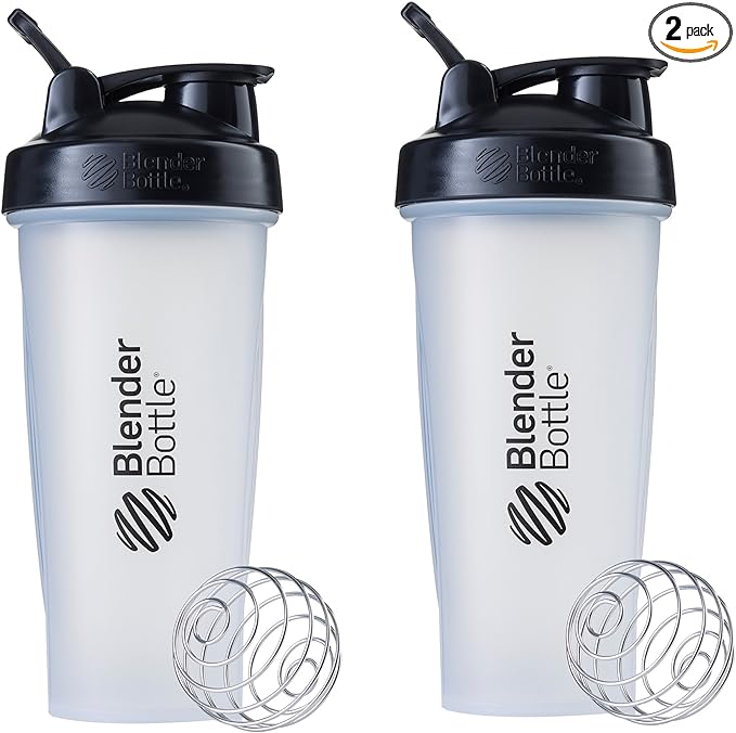 BlenderBottle Classic Shaker Bottle Perfect for Protein Shakes and Pre Workout, 28-Ounce (2 Pack), Clear/Black