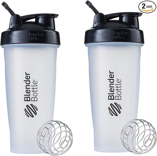 BlenderBottle Classic Shaker Bottle Perfect for Protein Shakes and Pre Workout, 28-Ounce (2 Pack), Clear/Black