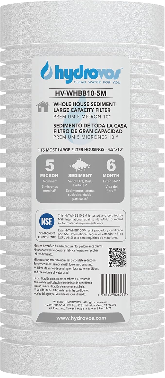 4.5 x 10 Inch Large Capacity Whole House Water Filter, NSF 42 Certified 5 Micron Sediment Filtration, Compatible with Whirlpool WHKF-GD25BB Aqua-Pure AP810, AP801 GE GXWH30C GXWH35F GWWH40