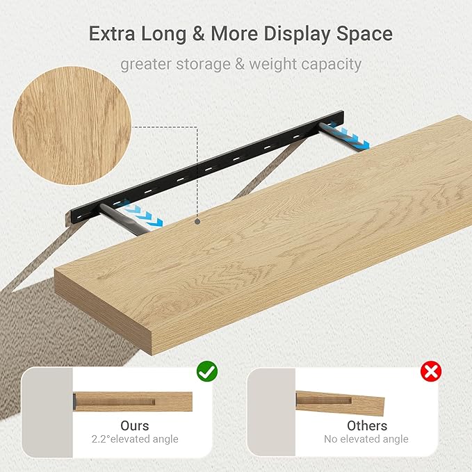 10 inches Deep Floating Shelves 36 inch Long, Single Wall Shelves Heavy Duty 70 lbs for Bedroom, Bathroom, Living Room, Kitchen, Office, Modern Shelf Home Decor, Set of 1, Oak