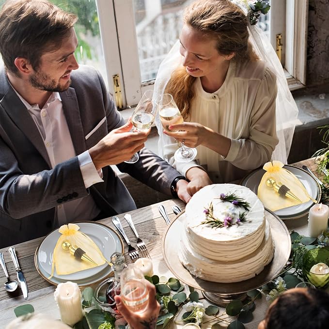 24 Pcs Gold Wine Stoppers Bulk Wine Saver Wedding Party Gifts Favors for Guests Stainless Steel Bottle Stopper Wine Corks Beverage Vacuum Silicone Stopper with Sheer Bags for Wedding Bar