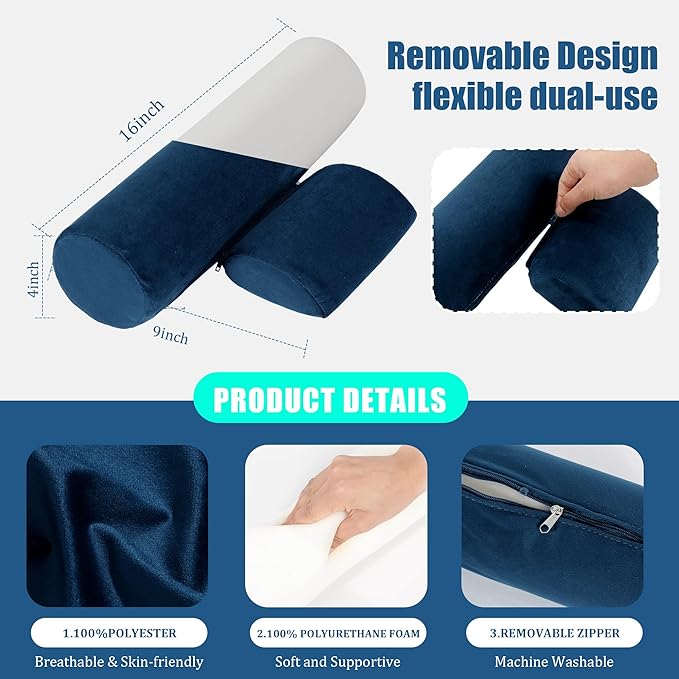 BALAPET Cervical Neck Pillow Adjustable Neck Roll Pillow for Comfortable Sleeping,Neck Support Pillow with Detachable Pad for Body Lumbar Knee Leg Relieve Muscle Tension Spine Alignment(navy blue)