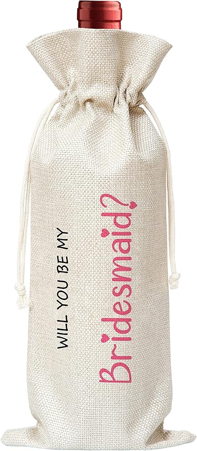 Bridesmaid Gift Wine Bag,Gift For Wedding、Maid of Honor,Cotton linen Drawstring Wine Bag(1 Pcs) - WB001
