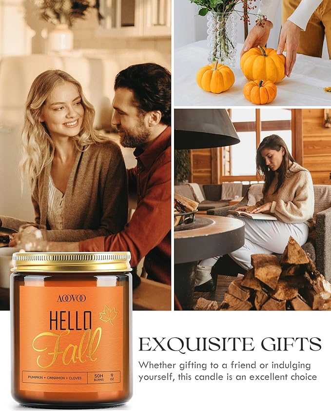AOOVOO Hello Fall Candles - 9 oz Scented Candles, Aromatherapy Candle, Soy Candle for Home Scented
