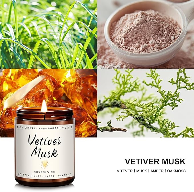 Auelife Scented Candle for Home | Vetiver Musk Candle | Aromatherapy Candles- Soy Candles for Home Scented, Gifts for Women Men, Vetiver Fragrance -7oz, Single-Wick Made with Soy Wax