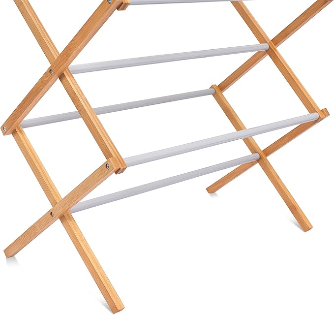 BirdRock Home Wooden Clothes Drying Rack | 3-Tier Foldable Bamboo Laundry Stand | Water-Resistant, Fully Assembled, Collapsible Indoor/Outdoor Dryer for Hanging Clothes | Grey