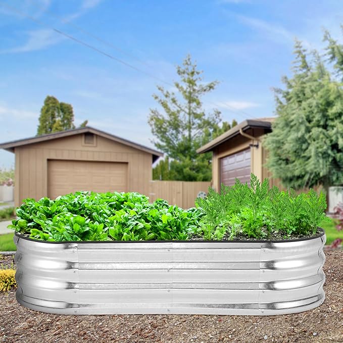 2 Pcs 4.5x2x1ft Oval Raised Garden Bed, Galvanized Raised Beds,Open-Ended Base Metal Raised Planter Beds,Planter Raised Boxes for Vegetables, Flowers,Tool-Free Asse,Rubber Edge
