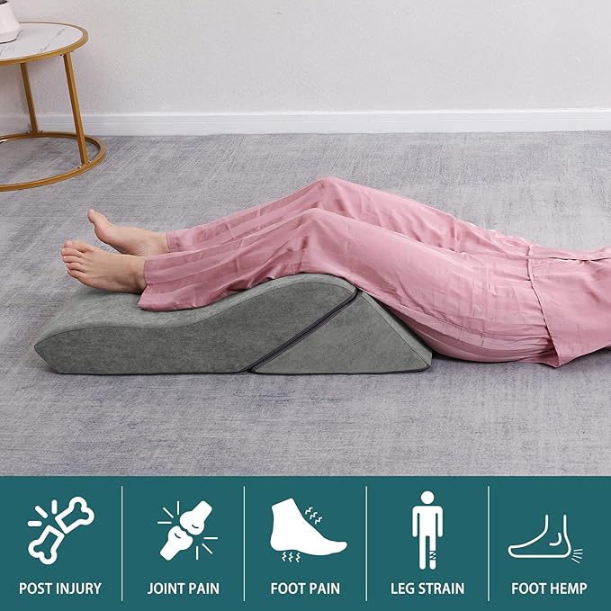 baibu 20 in Bed Wedge Pillow Set Foam | Adjustable Pillows for Back, Leg and Knee Pain Relief | Post Surgery Ortho Pillow – Anti Snoring, Heartburn, Acid Reflux & GRED (Gray)
