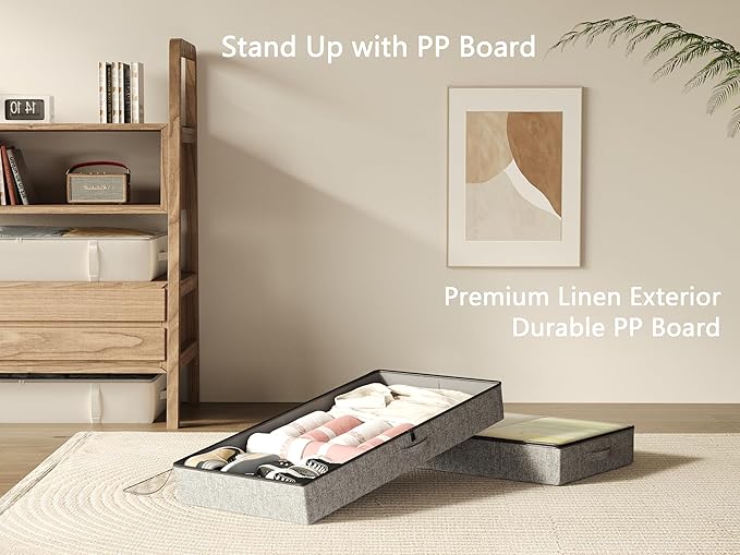 2-Pack Under Bed Storage Containers, 4.5 Inches Tall Low Profile Underbed Clothes Storage Organizer Bin with Sturdy Sidewalls/Bottom, Underbed Storage Bins 2 Storage Thin Bins