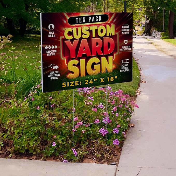 10 Pack 24"x18" Custom Yard Signs with Stakes, Personalized Yard Signs for Outdoors, Customized Full Color Print Corrugated Signs for Business