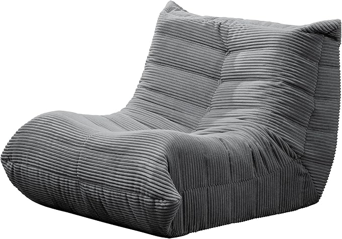 Bean Bag Chairs for Adults Giant Bean Bag Chair Memory Foam BeanBag Chair Big Bean Bag Sofa with Filler Faux Fur Fireside Beanbags Lazy Sofa for Living Room Bedroom Dorm Office (Grey Corduroy)