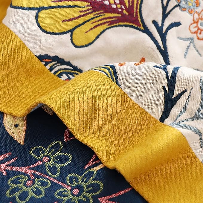 Boho Muslin Blanket for Adults 6-Layer Gauze 80 x 90 Inches Soft Cozy 100% Cotton Summer Cooling Blanket Floral Farmhouse Home Decor Sofa Bed Coverlet Both Sides (Boho Floral, 80 x 90 in)