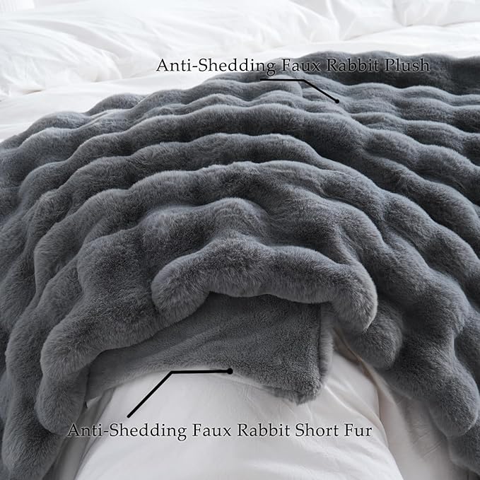 BENVWE Faux Fur Throw Blanket for Couch - Thickened Fluffy Soft Bubble Blanket for Living Room Home Decor - Fathers Day Birthday Gifts for Women Men, Grey, 50" x 60", 1300GSM