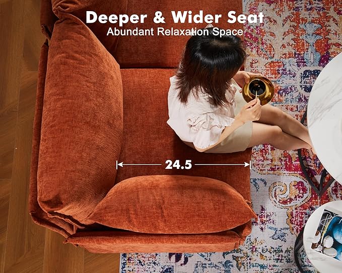 135.5" Oversized Modular Sectional Sofa, L Shaped Convertible Couch with Movable Ottoman, 5 Seat Corner Couches for Living Room Deep Seat Terracotta Orange Chenille