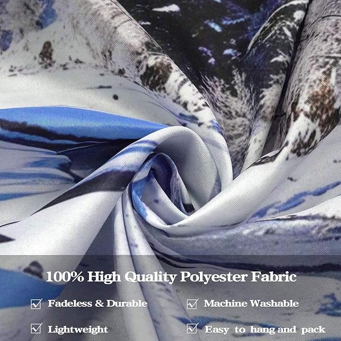 AMM Winter Forest Snow Mountain Tapestry Snowy Pine Tree Woodland Tapestry for Bedroom Aesthetic White Clouds Flowing River Landscape Tapestries Wall Hanging for Living Room Dorm Office 80 x 60 Inch